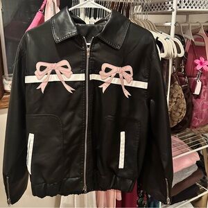 Black Jacket with Pink Bow Details